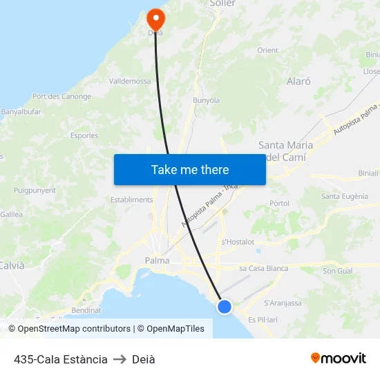 435-Cala Estància to Deià map