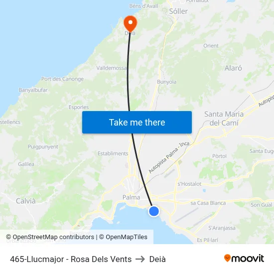 465-Llucmajor - Rosa Dels Vents to Deià map