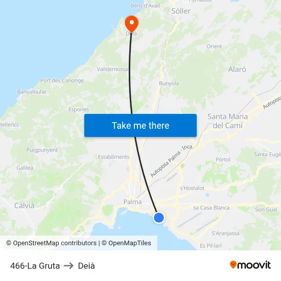 466-La Gruta to Deià map