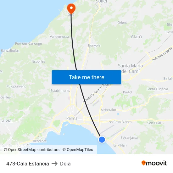 473-Cala Estància to Deià map