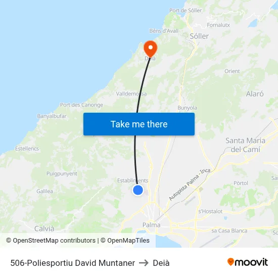 505-Poliesportiu David Muntaner to Deià map