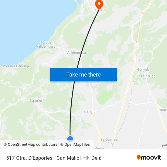 517-Ctra. D'Esporles - Can Mallol to Deià map