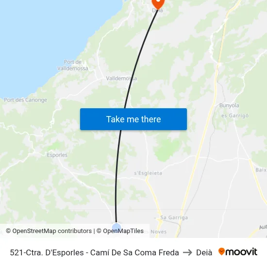 521-Ctra. D'Esporles - Camí De Sa Coma Freda to Deià map