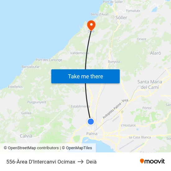 556-Àrea D'Intercanvi Ocimax to Deià map