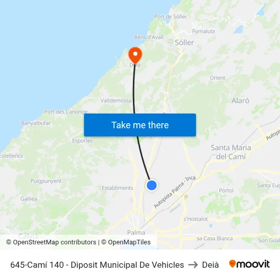 645-Camí 140 - Diposit Municipal De Vehicles to Deià map