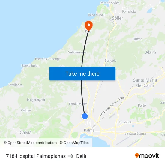 718-Hospital Palmaplanas to Deià map