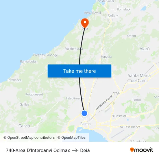 740-Àrea D'Intercanvi Ocimax to Deià map