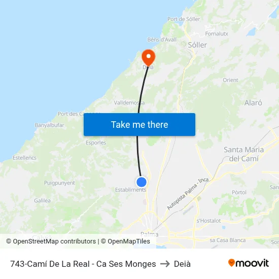 743-Camí De La Real - Ca Ses Monges to Deià map