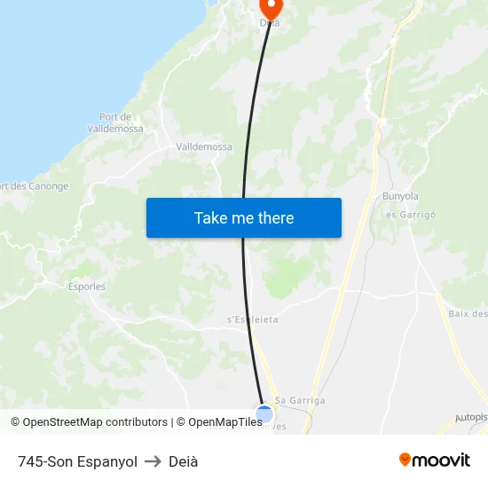 745-Son Espanyol to Deià map