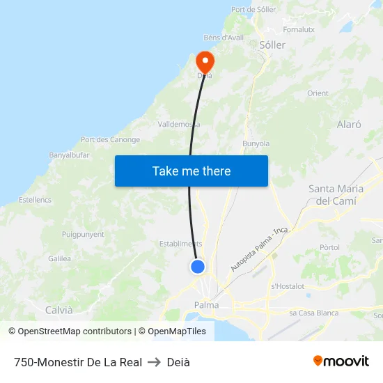 750-Monestir De La Real to Deià map