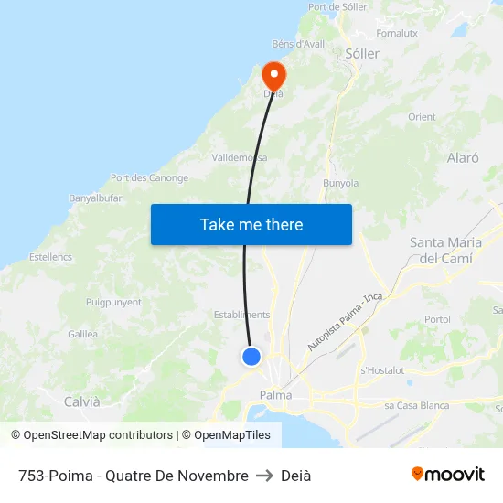 753-Poima - Quatre De Novembre to Deià map