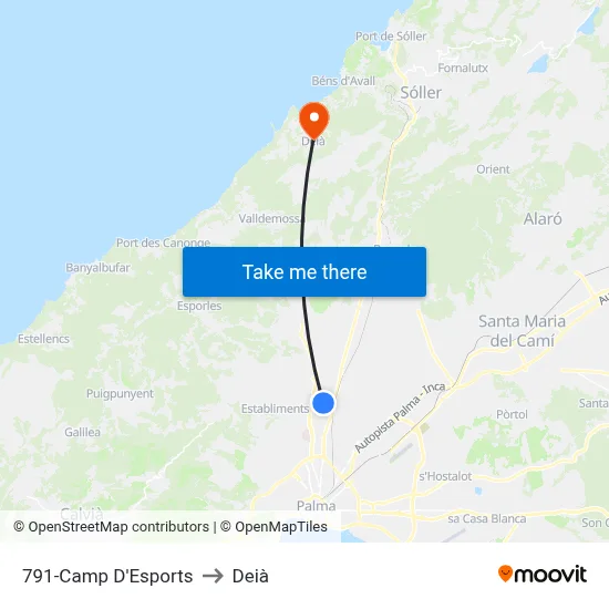 791-Camp D'Esports to Deià map