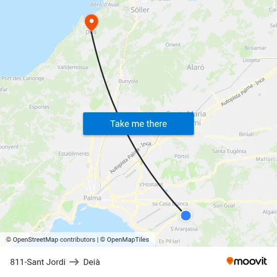 811-Sant Jordi to Deià map