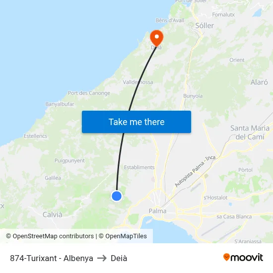 874-Turixant - Albenya to Deià map