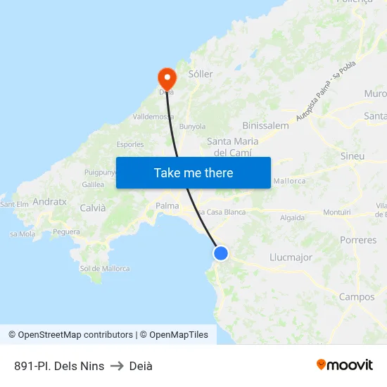 891-Pl. Dels Nins to Deià map