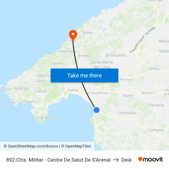 892-Ctra. Militar - Centre De Salut De S'Arenal to Deià map