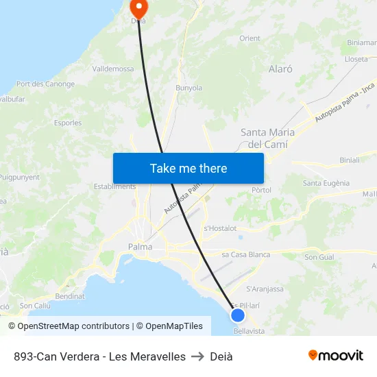 893-Can Verdera - Les Meravelles to Deià map