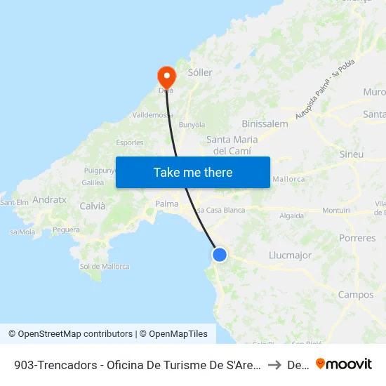 903-Trencadors - Oficina De Turisme De S'Arenal to Deià map