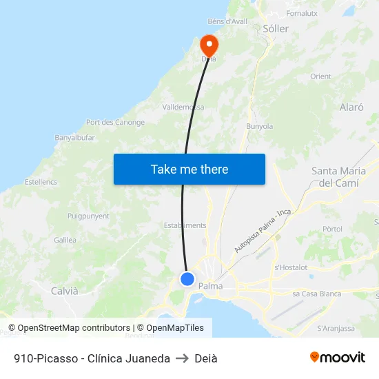 910-Picasso - Clínica Juaneda to Deià map