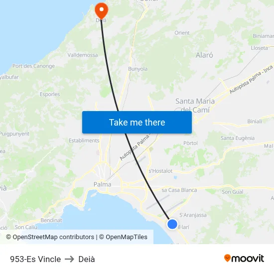 953-Es Vincle to Deià map