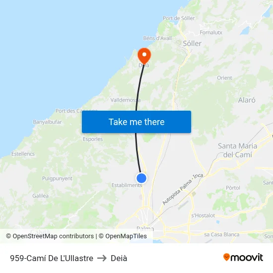 959-Camí De L'Ullastre to Deià map
