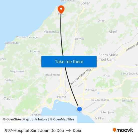 997-Hospital Sant Joan De Déu to Deià map