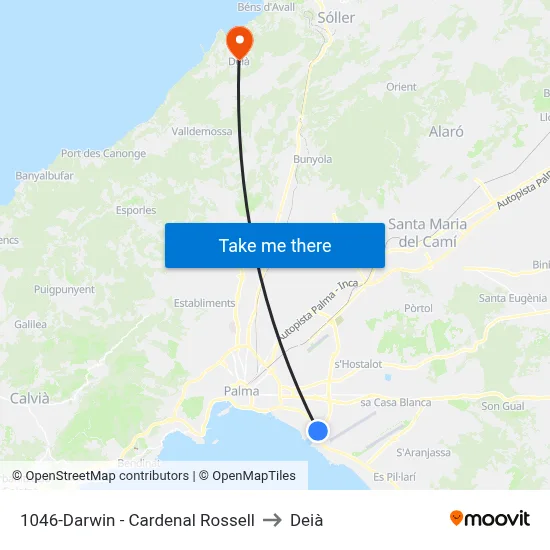 1046-Darwin - Cardenal Rossell to Deià map