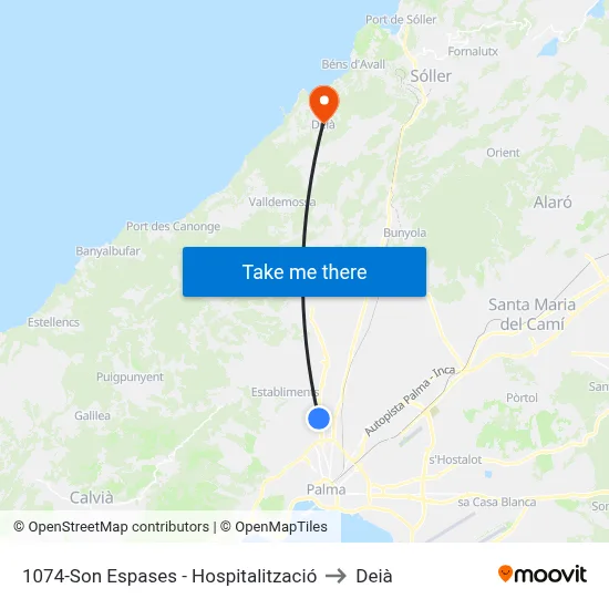 1074-Son Espases - Hospitalització to Deià map
