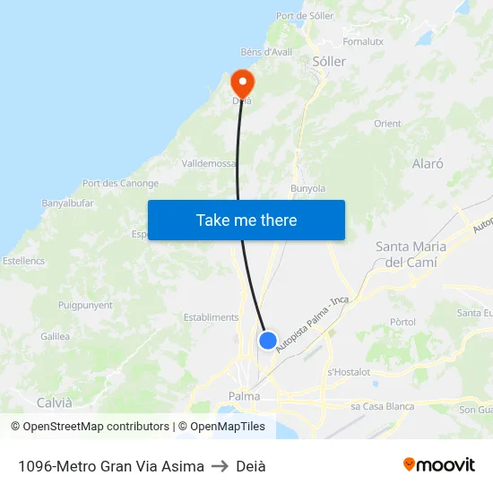 1096-Metro Gran Via Asima to Deià map