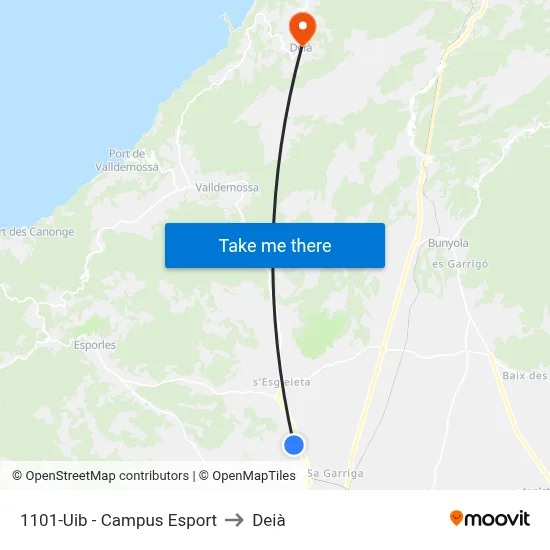 1101-Uib - Campus Esport to Deià map
