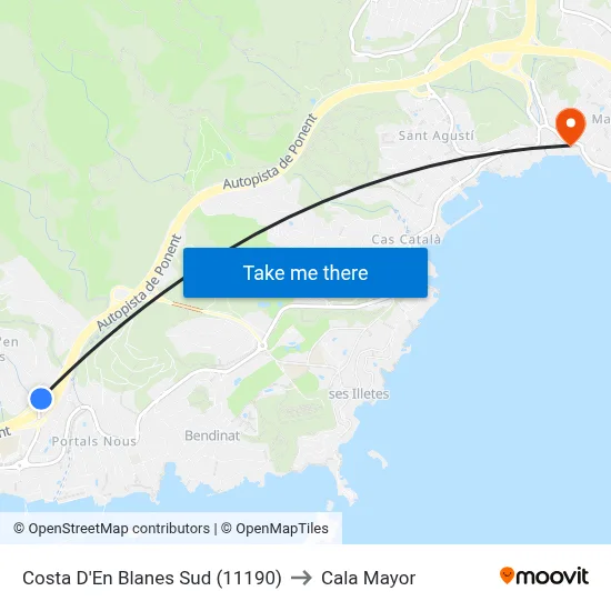 Costa D'En Blanes Sud (11190) to Cala Mayor map