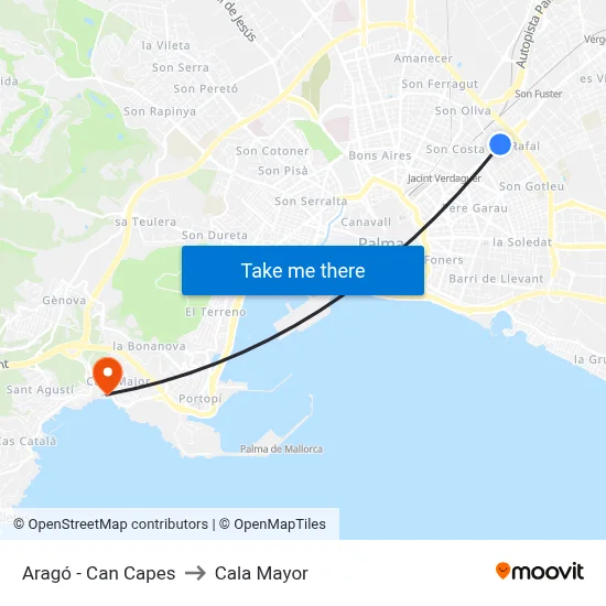 Aragó - Can Capes to Cala Mayor map