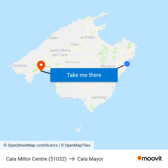 Cala Millor Centre (51032) to Cala Mayor map