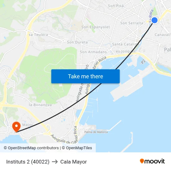 Instituts 2 (40022) to Cala Mayor map