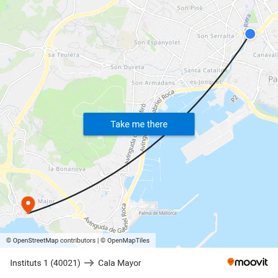 Instituts 1 (40021) to Cala Mayor map