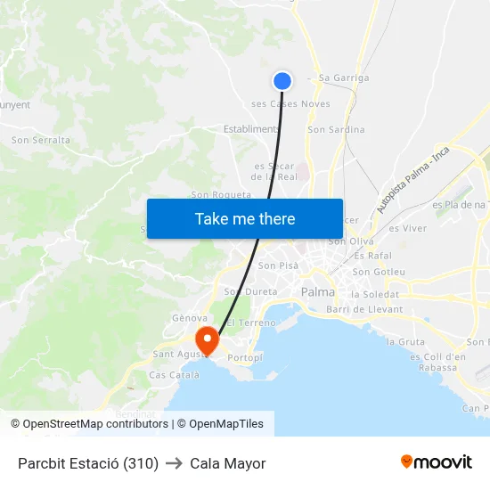 Parcbit Estació (310) to Cala Mayor map