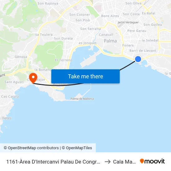 1161-Àrea D'Intercanvi Palau De Congressos to Cala Mayor map