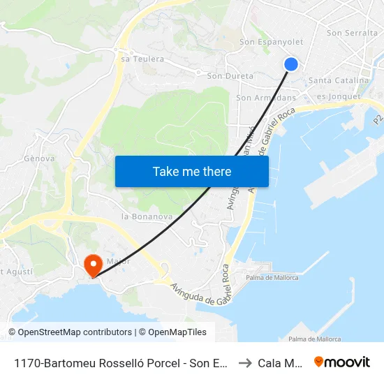 1170-Bartomeu Rosselló Porcel - Son Espanyolet to Cala Mayor map