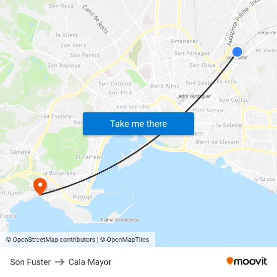 Son Fuster to Cala Mayor map