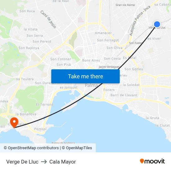 Verge De Lluc to Cala Mayor map