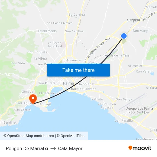 Polígon De Marratxí to Cala Mayor map