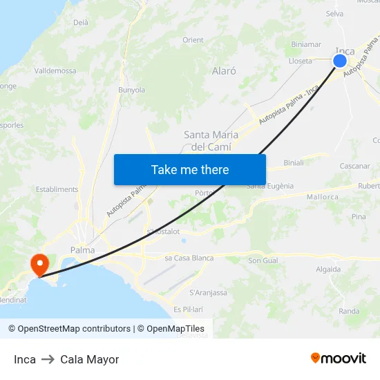 Inca to Cala Mayor map