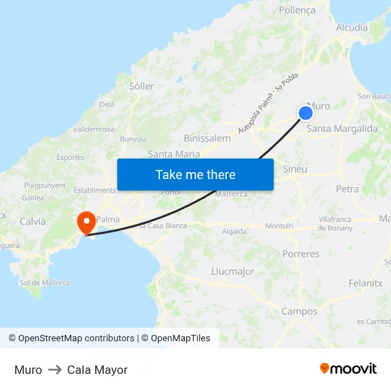 Muro to Cala Mayor map