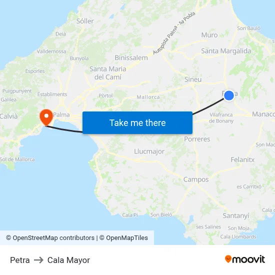 Petra to Cala Mayor map