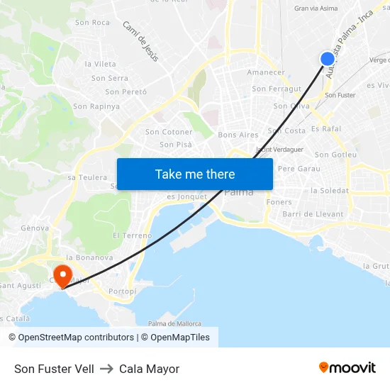 Son Fuster Vell to Cala Mayor map