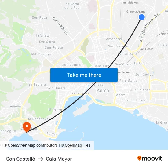 Son Castelló to Cala Mayor map