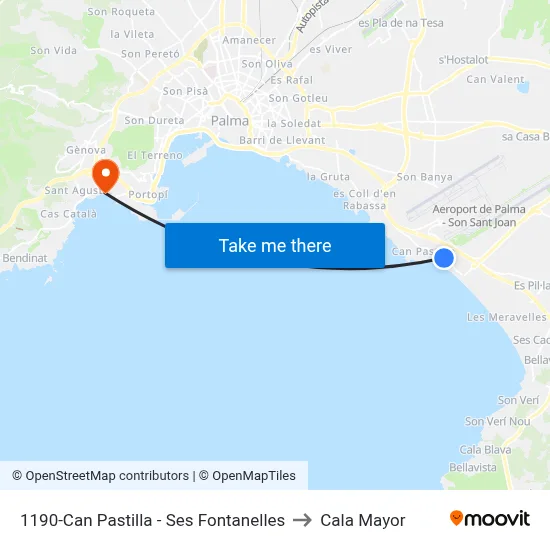 1190-Can Pastilla - Ses Fontanelles to Cala Mayor map