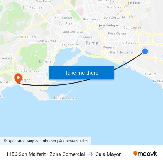1156-Son Malferit - Zona Comercial to Cala Mayor map