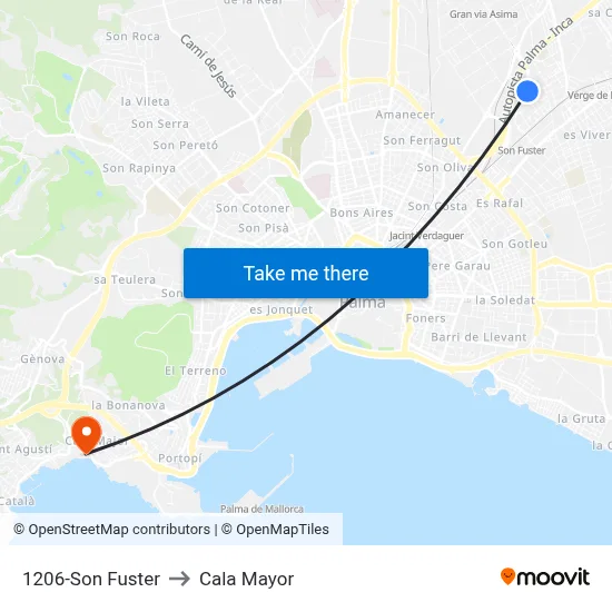 1206-Son Fuster to Cala Mayor map