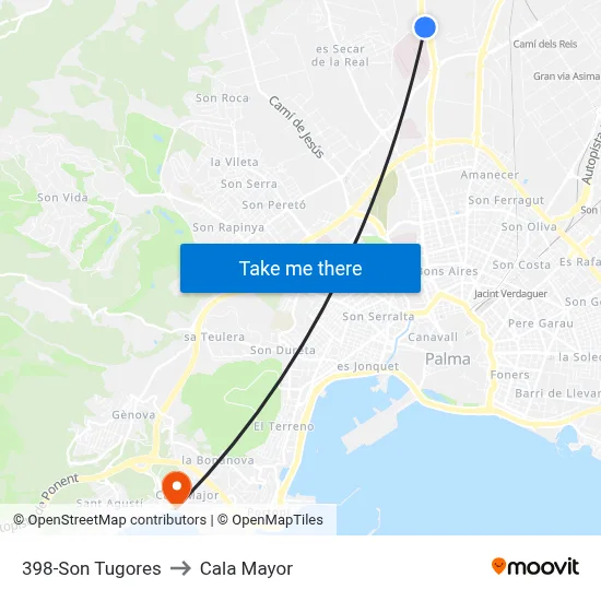 398-Son Tugores to Cala Mayor map